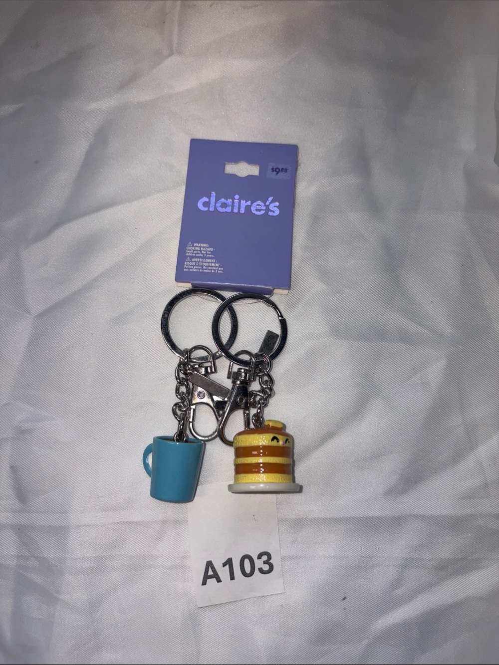 Claire's Blue Mug & Yellow Pancake Duo Keychain